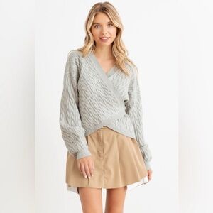 36 Point 5-Sage Cable Knit Wrap Tie Long Sleeve Sweater Cardigan